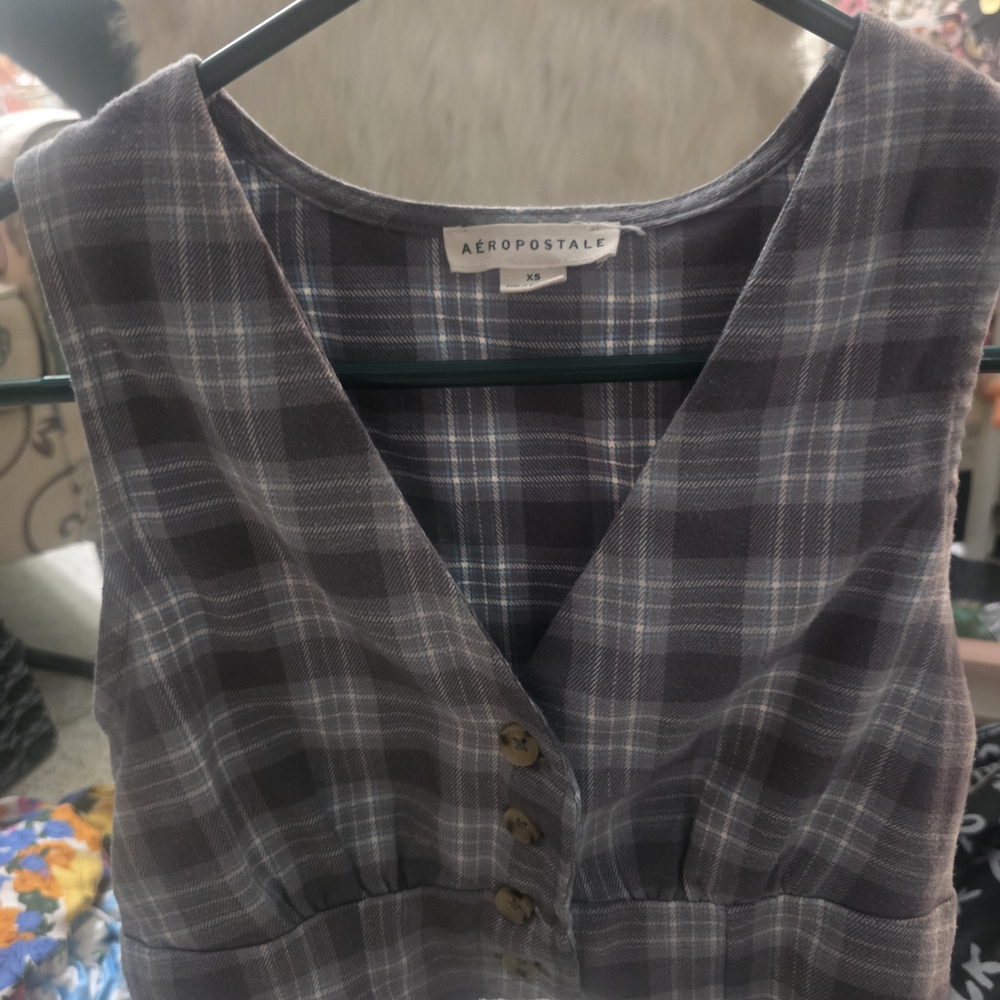 Aeropostale Charcoal Checkered Vest/ Shirt.
